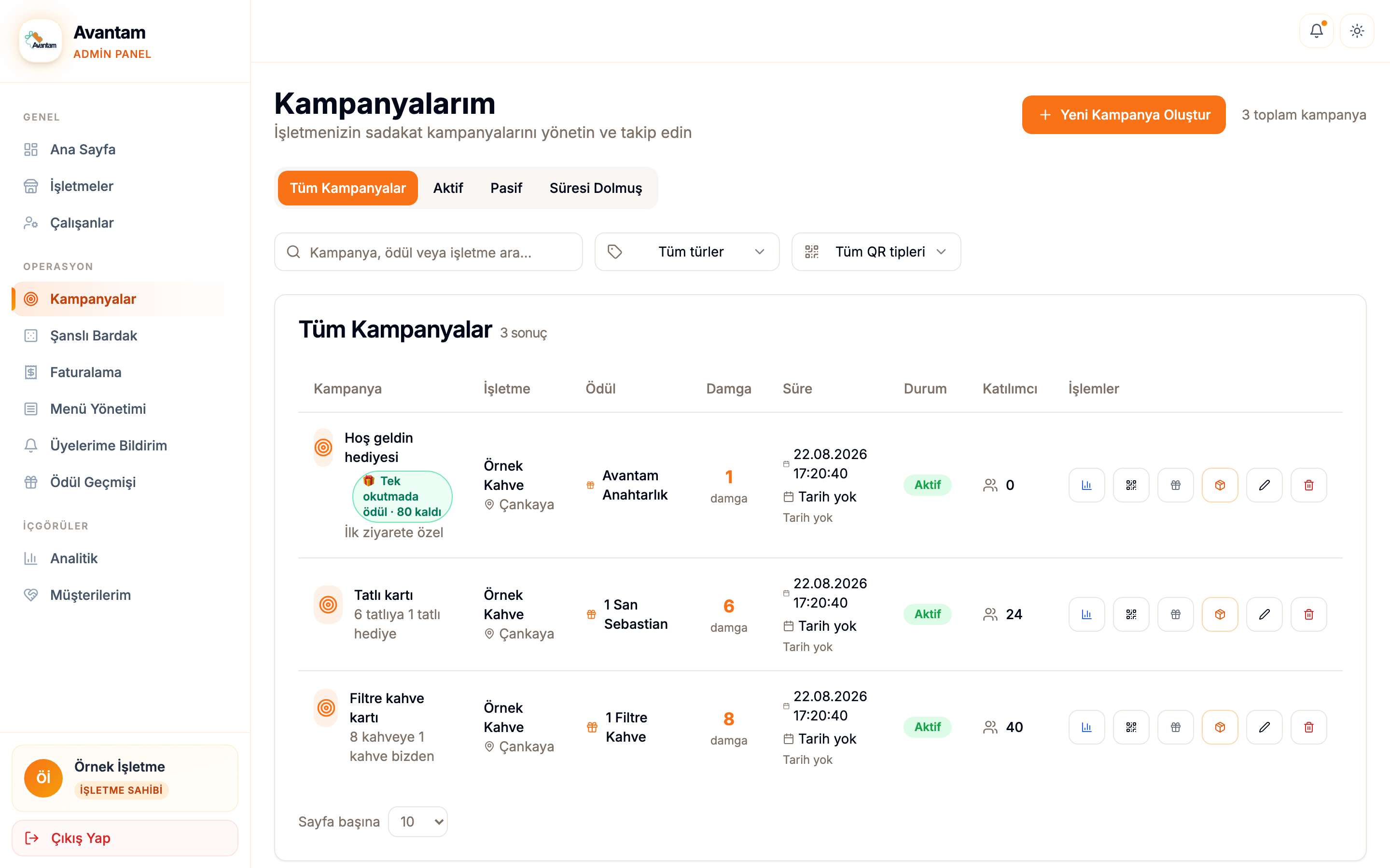 Kampanya listesinde tek okutmada ödül rozeti ve kalan stok