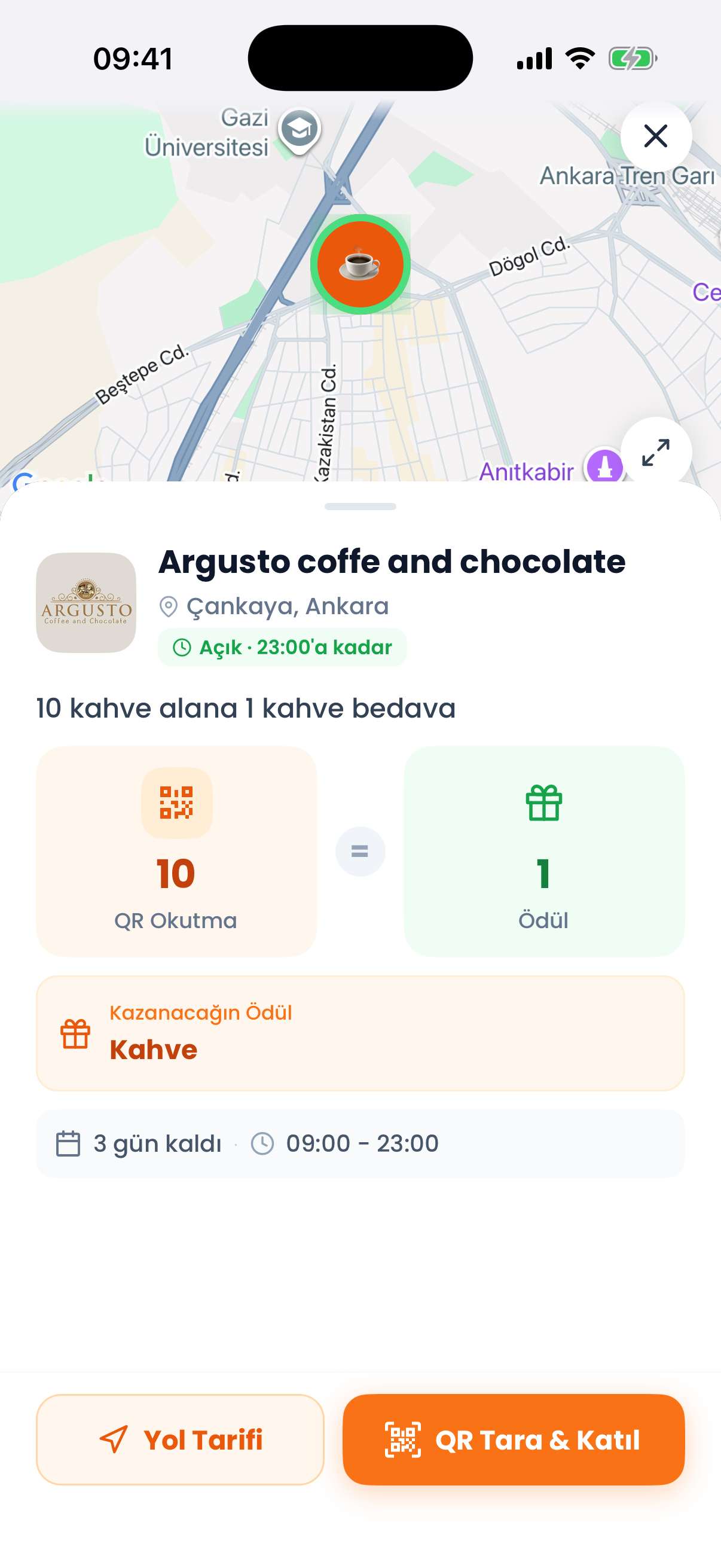 Haritada bir kafe ve kampanyası: 10 QR okutma = 1 kahve